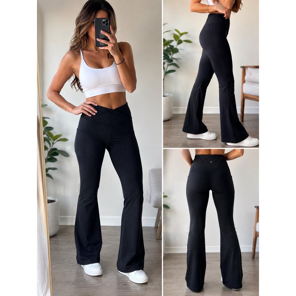 PureLuxe by Fabletics Black Flare Yoga Pants Leggings Womens Approx XL